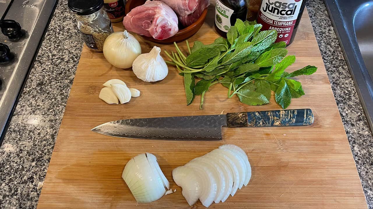 Japanese Knife and ingredients
